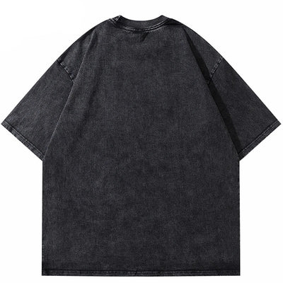 Camiseta vintage negra lavada con gráfico de diablo
