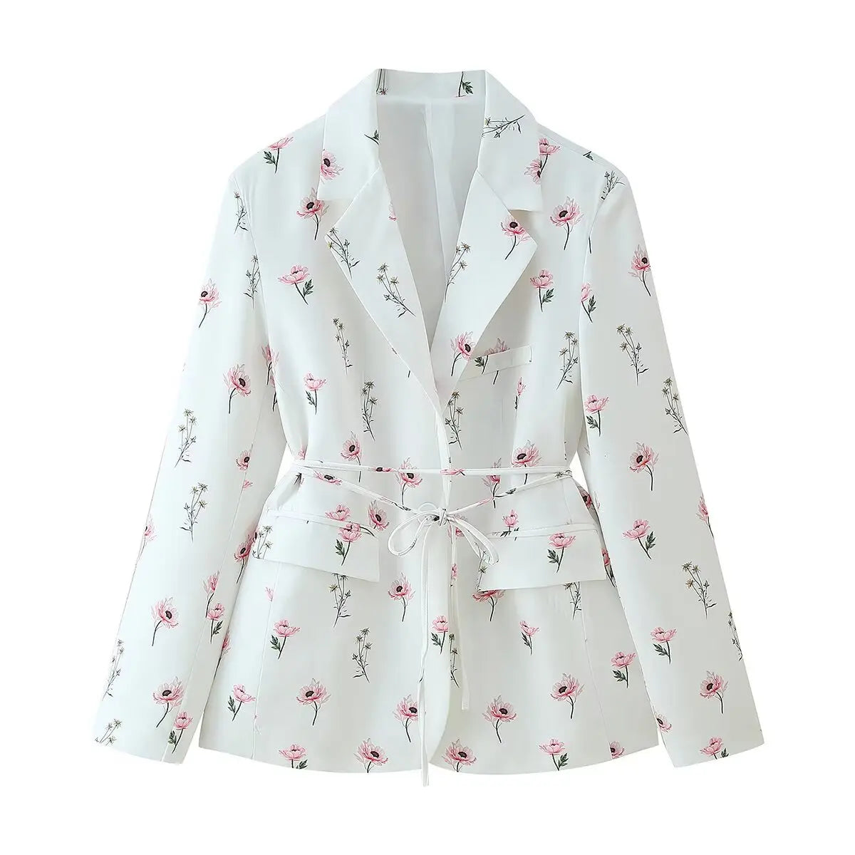 Beige Floral Print Old Money Blazer
