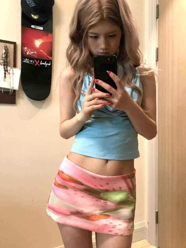 Pink Y2K Aesthetic Mini Skirt