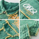 Cyberpunk Stitched Green Long Sleeve Denim Jacket