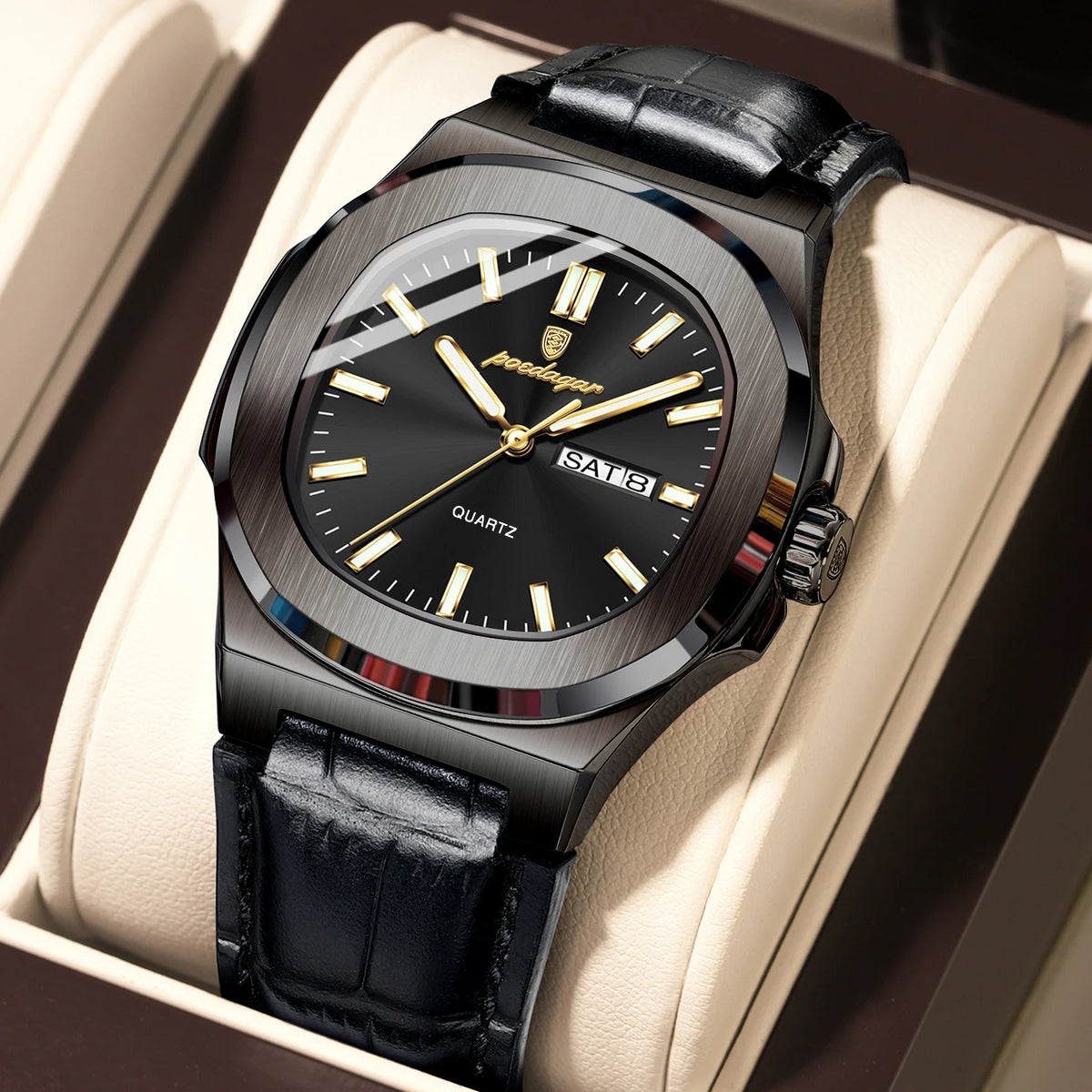 Luxury Week Date Leather Quartz Watch