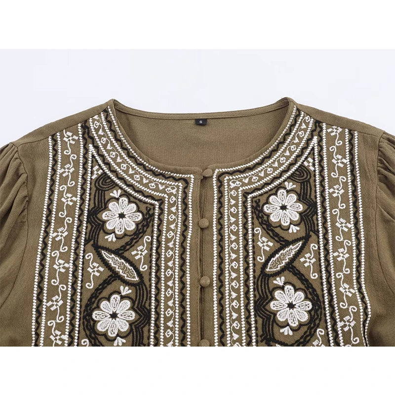 Floral Embroidery Vintage Casual Women Shirt