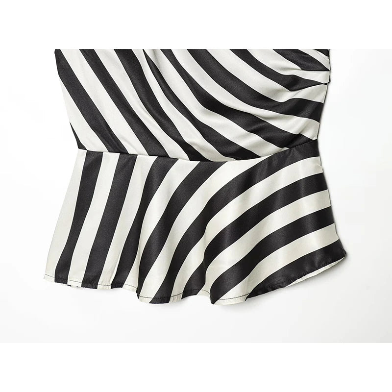 Striped One Shoulder Sleeveless Blouse