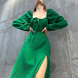 Coquette Long-Sleeve Midi Slit Dress