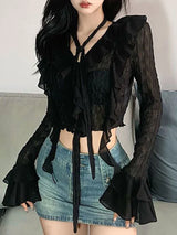 Black Mesh Cropped Blouse