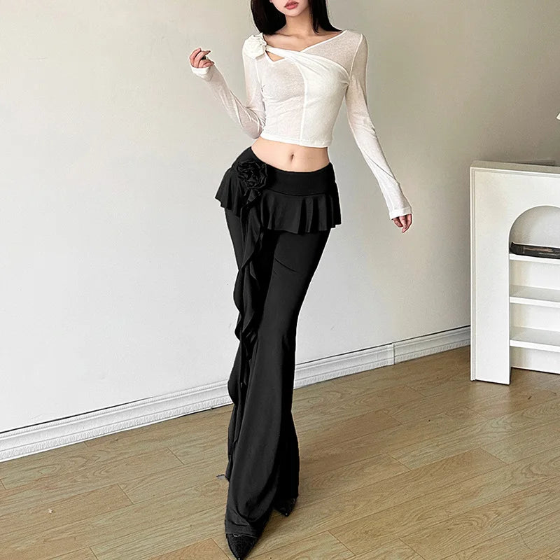 Ruffled Flower Straight Leg Pants