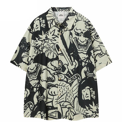 Camisa Hawaiana de Playa con Gráfico Japonés
