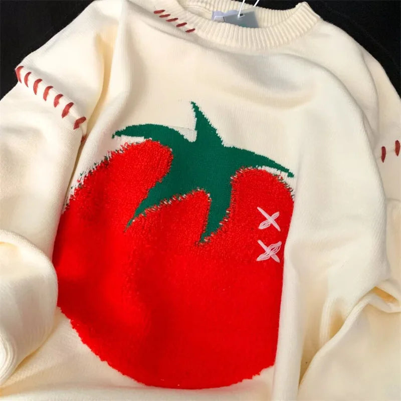 Autumn Cartoon Tomato Girl Sweater