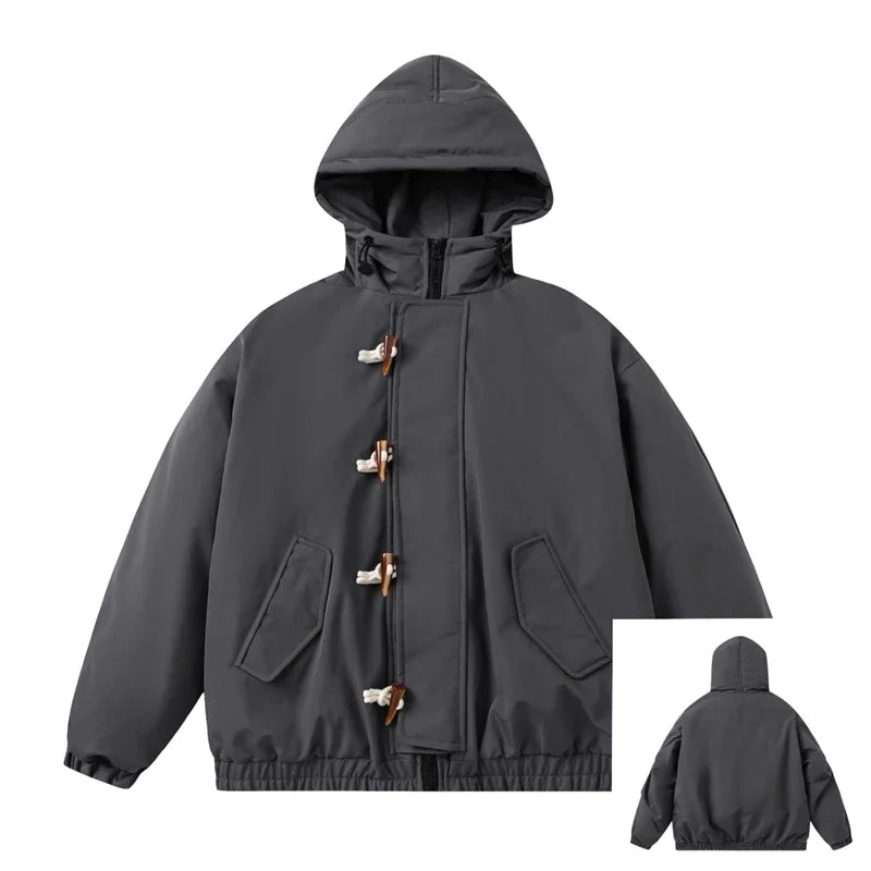 Gray Sided Closure High Collar Puffer Jacket