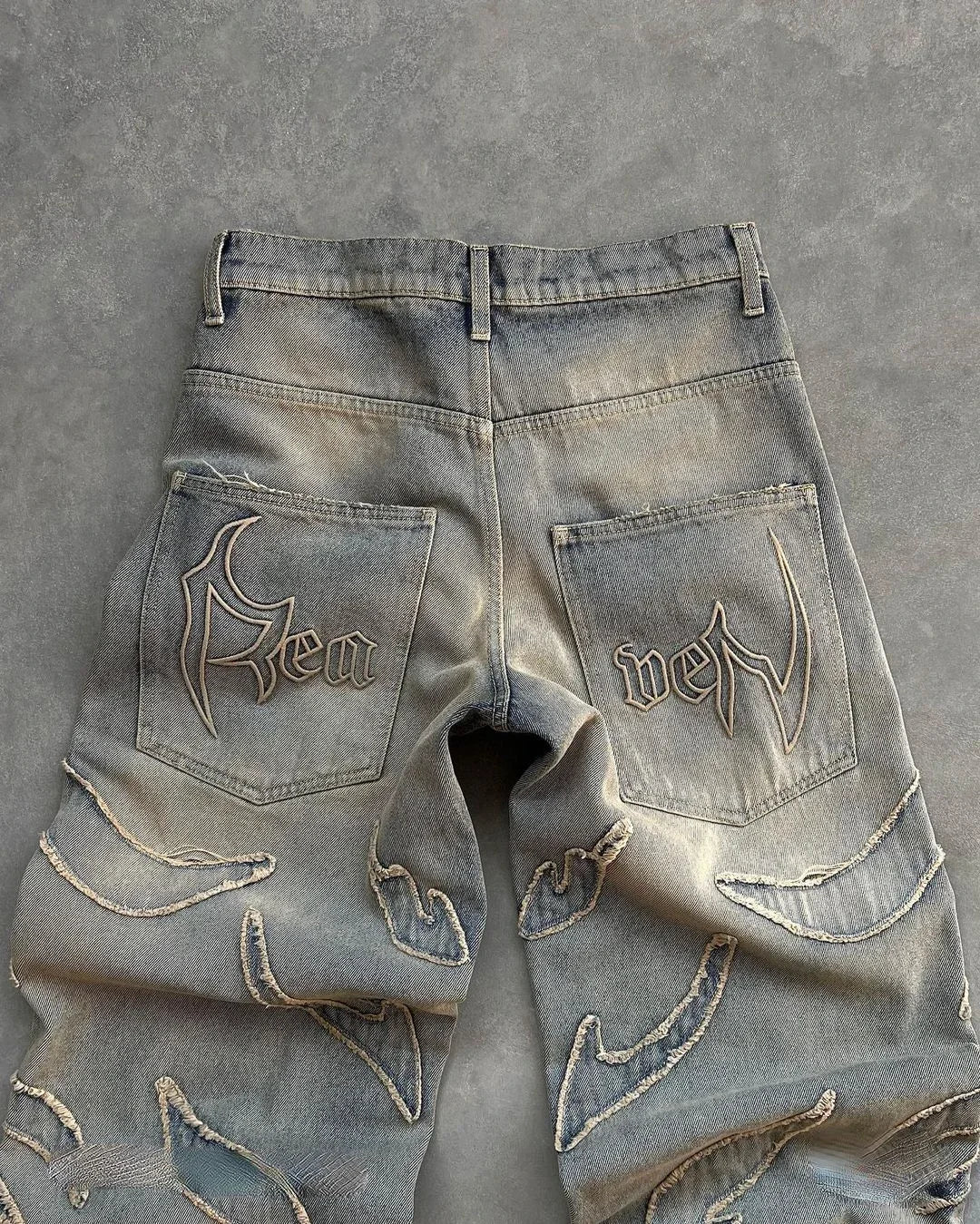 Retro Patchwork High Waist Jeans