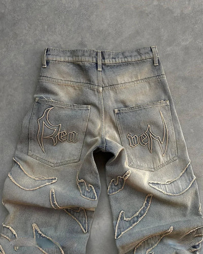 Retro Patchwork High Waist Jeans
