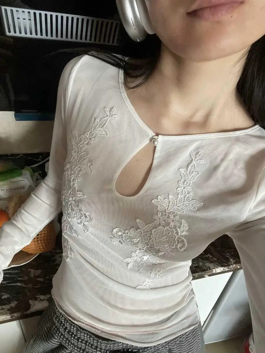 Floral Mesh Long Sleeve Blouse