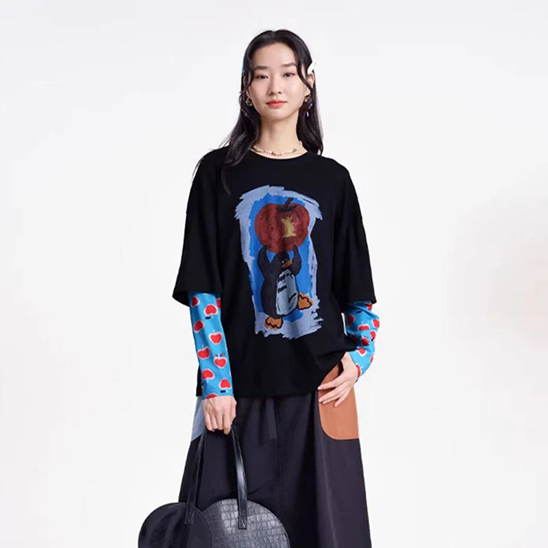 Double-sleeved Funny Animal Print Top
