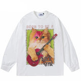 Graphic Rock Guitar Cat Print Sweatshirt