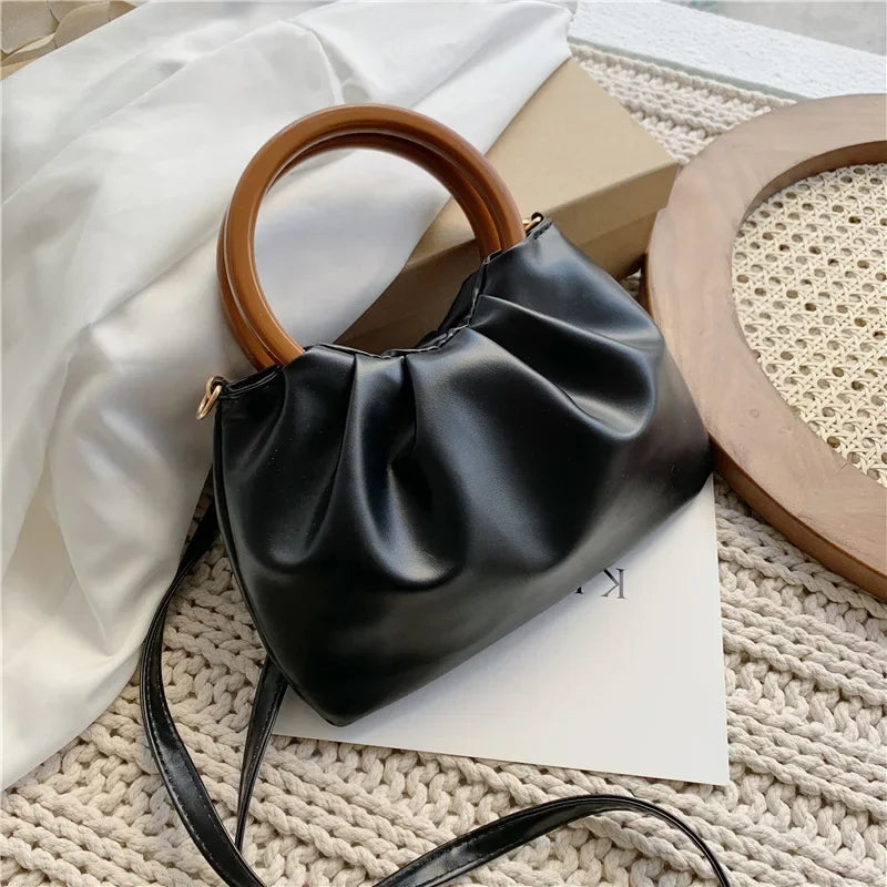 Wooden Loop Ruched Purse Handbags