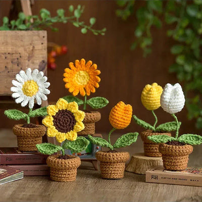 Flores Tejidas a Ganchillo en Maceta Hechas a Mano