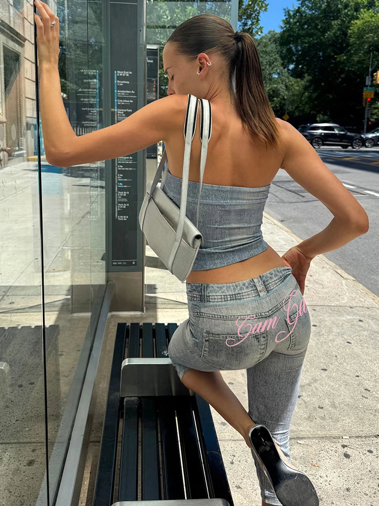Y2K Tube Top & Capri Denim Set