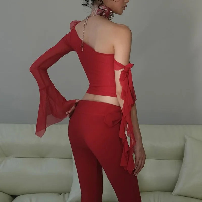 Baddie Rose Asymmetrical Off Shoulder Top