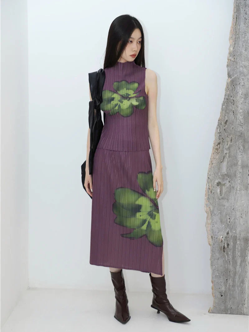 Vintage Floral Top & Midi Skirt Two Piece Set