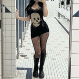 Gothic Skull Print Lace Mini Dress