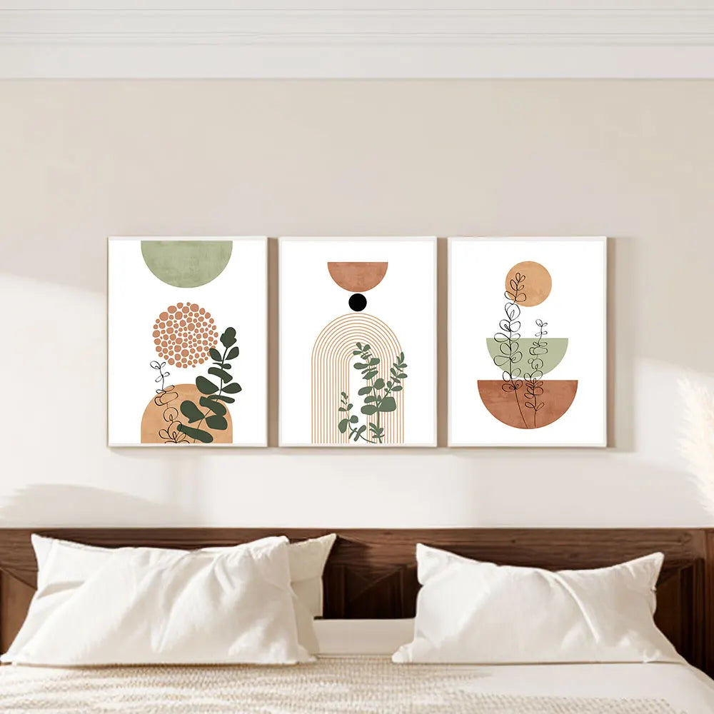 3 Modern Boho Abstract Shape Plant Poster
