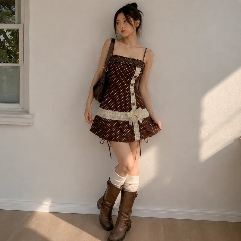 Dark Brown Polka Mini Dress