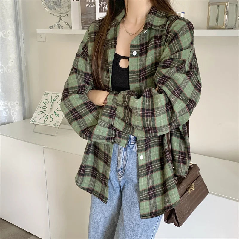 Plaid Oversized Collared Button-Up Dress T-Shirt