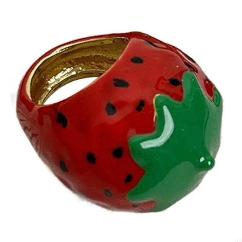 Handmade Enamel Strawberry Apples Ring
