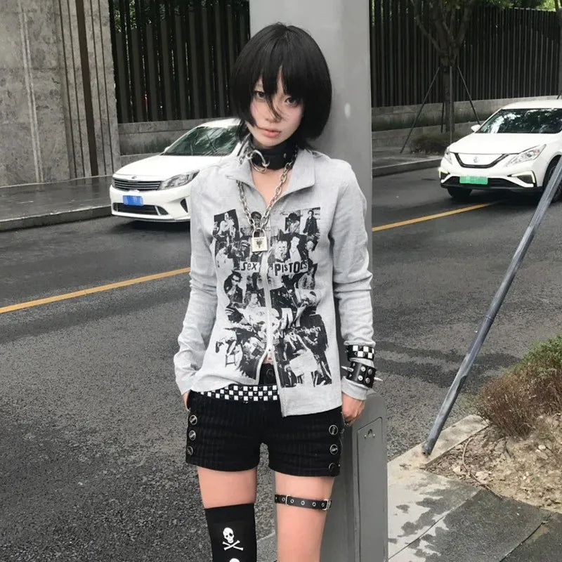 Grunge Graffiti Print Zipper Shirt