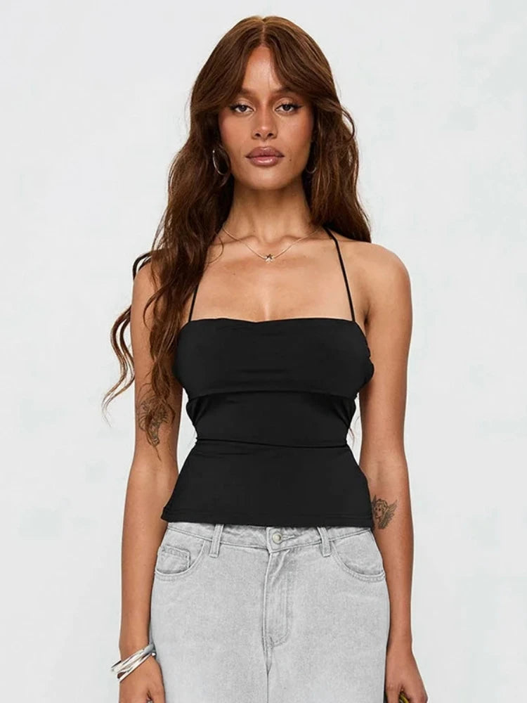 Tie Back Corset Black Top