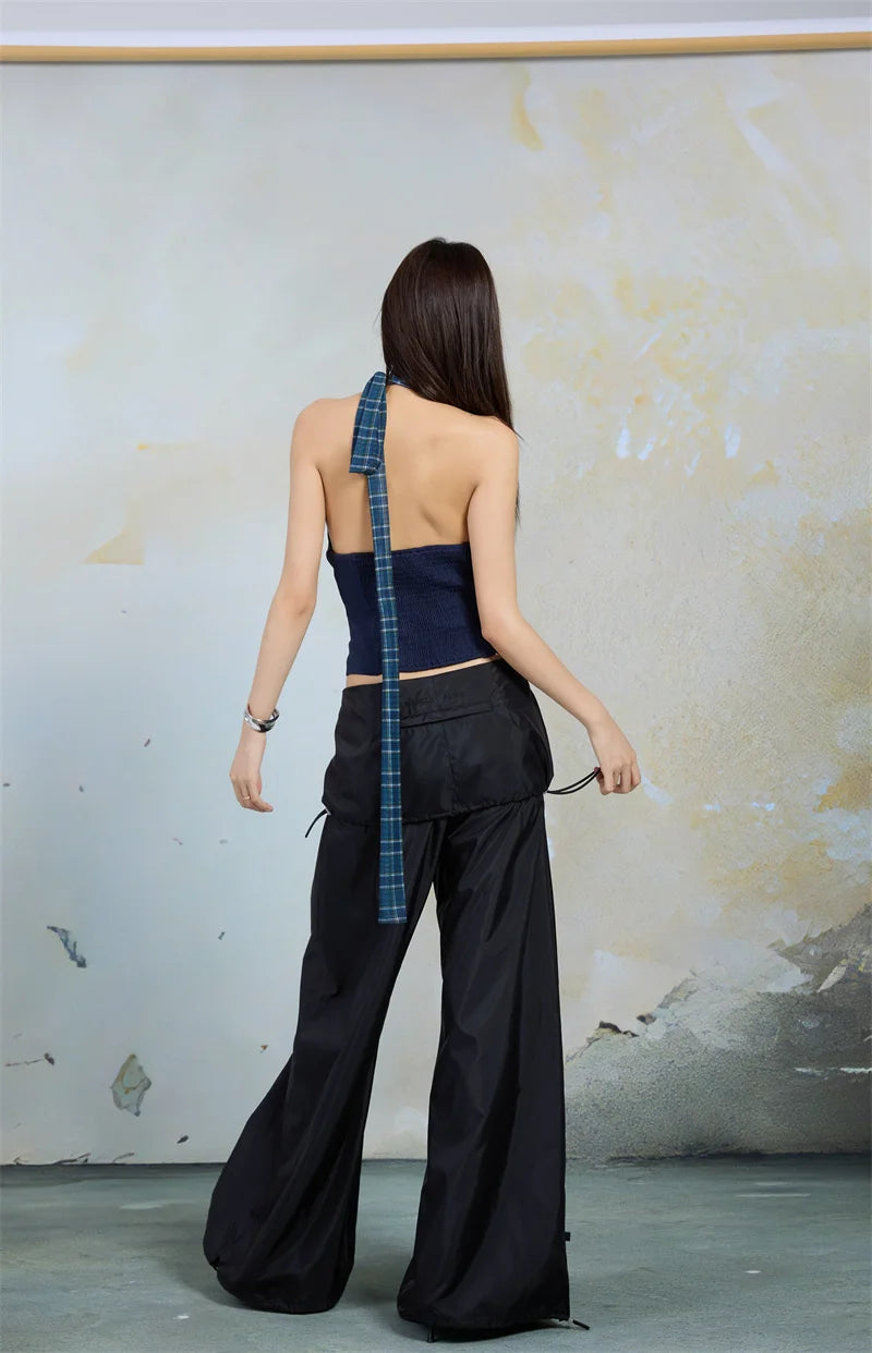 Korean Sleeveless V-neck Plaid Tank Top
