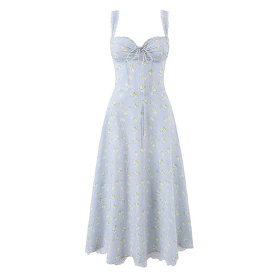 Elegant Floral Print Corset Midi Dress