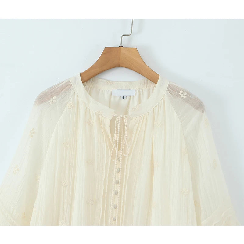Floral Embroidery Short Dresses Casual Long Sleeve