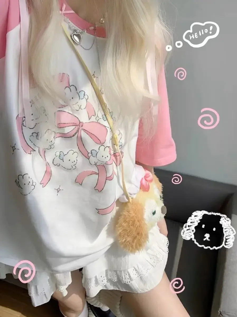 Sweet Pink Skater Girl Rabbit T-Shirt