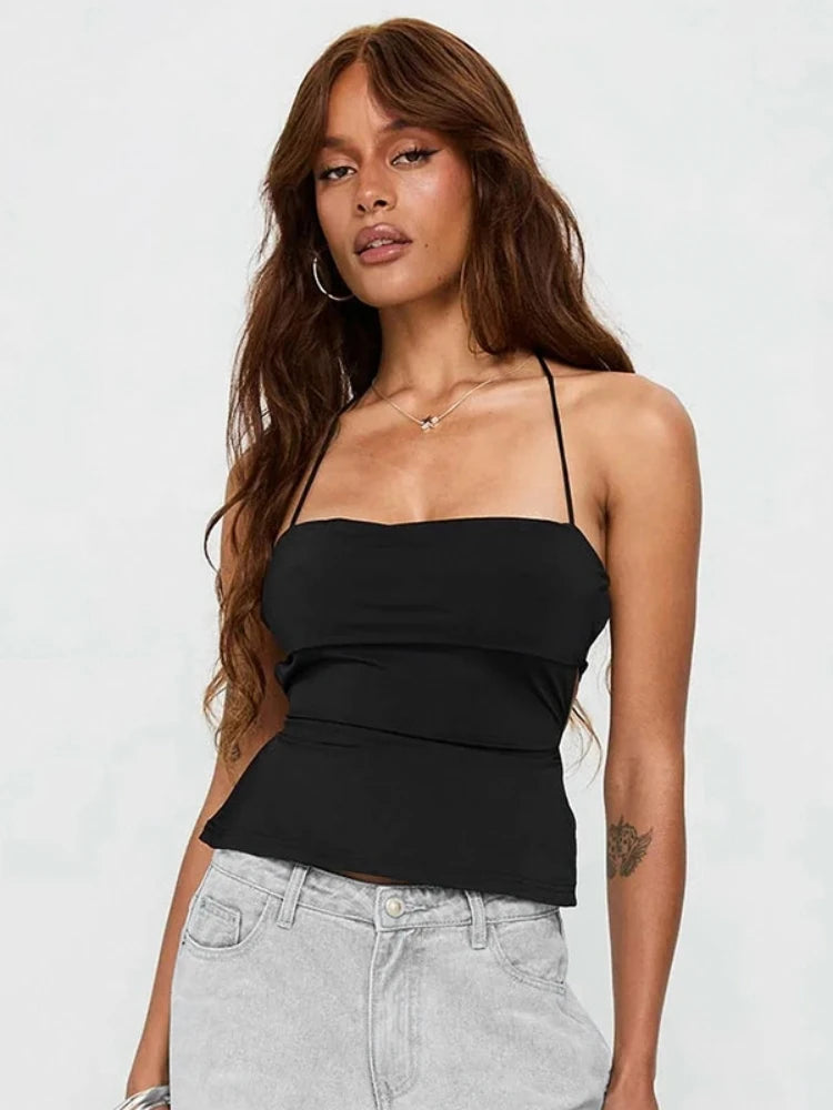 Tie Back Corset Black Top