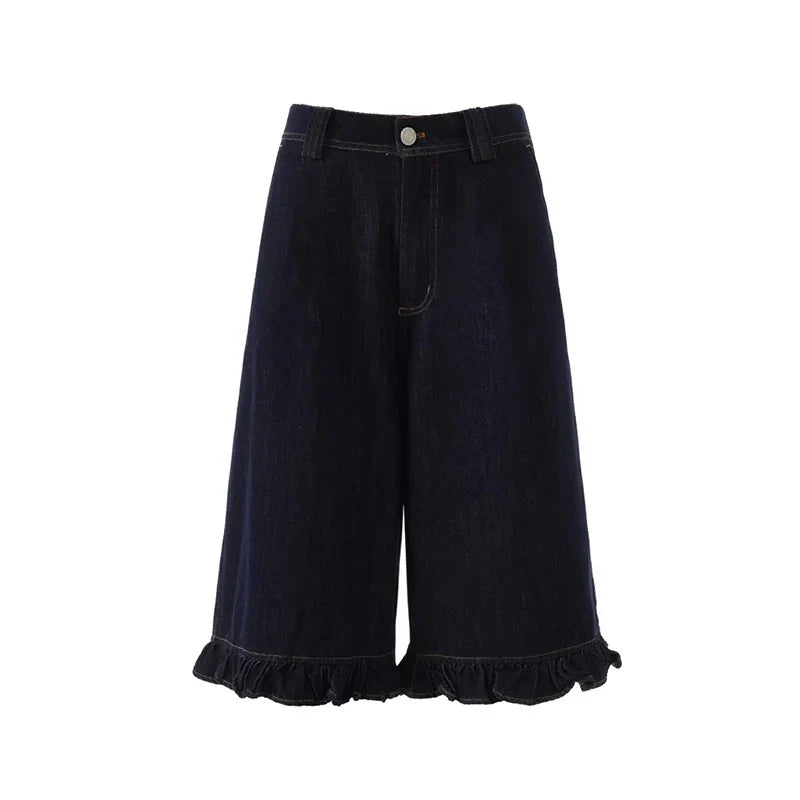 Jorts vaqueros azul oscuro con volantes