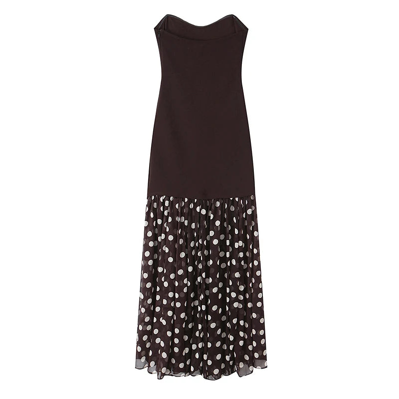 Sexy Polka Dot Patchwork Strapless Maxi Dresses