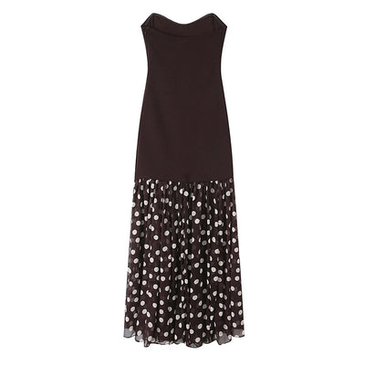 Vestidos maxi sin tirantes con retazos de lunares sexys