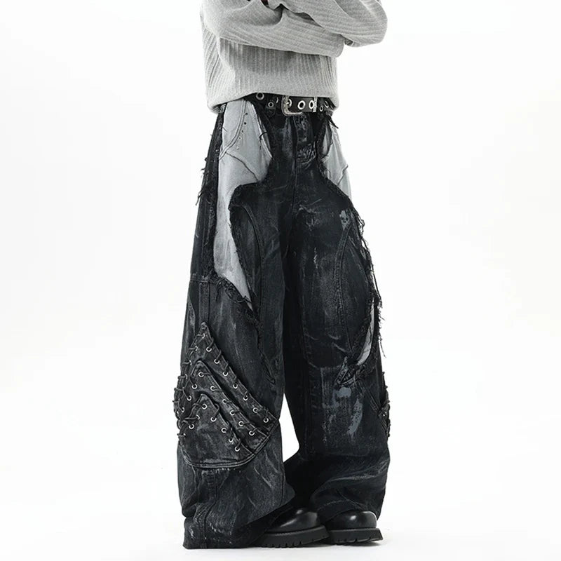 Cyberpunk Patchwork Distressed Jeans