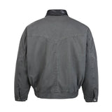 Cyberpunk Leather Collar Buttons Denim Jacket