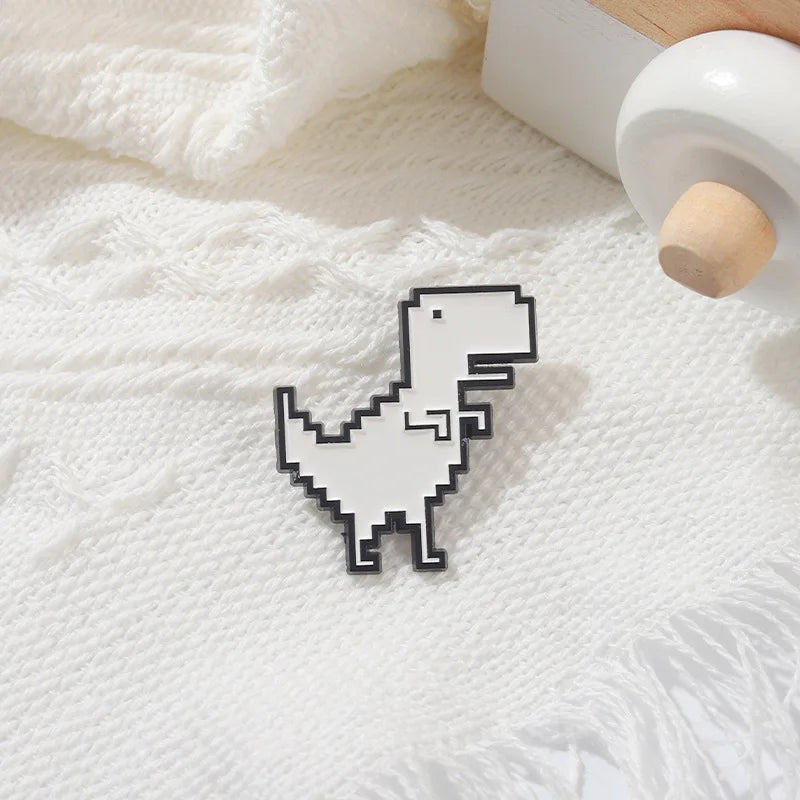 Recreational Pixel Style Dinosaur Carton Metal Brooch