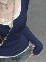 T-Shirt mit Blumenmuster, Patchwork und Spitze