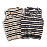 Suéter sin mangas vintage de punto jacquard con cuello en V
