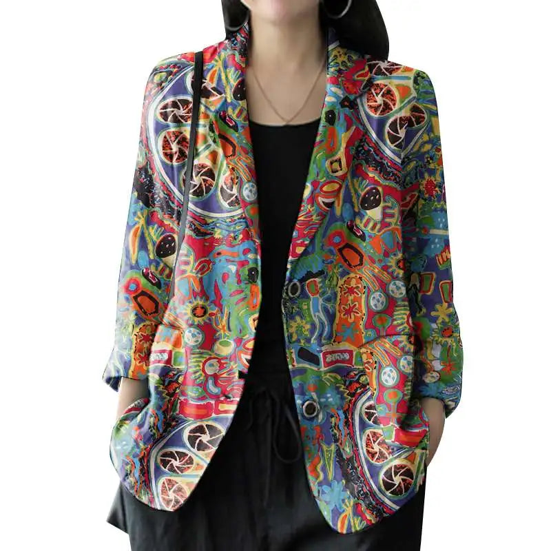 Vintage Long Sleeve Printed Coats