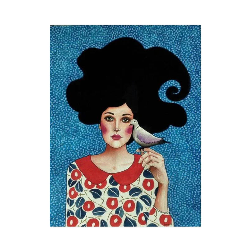 Retro Flowers Girls Hair Paintings Poster