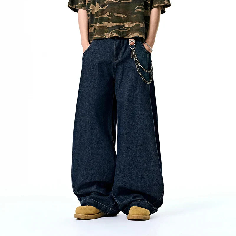 Retro Washed Denim Wide Jeans