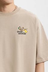 T-Shirt mit Berg-Print und Unifarbe