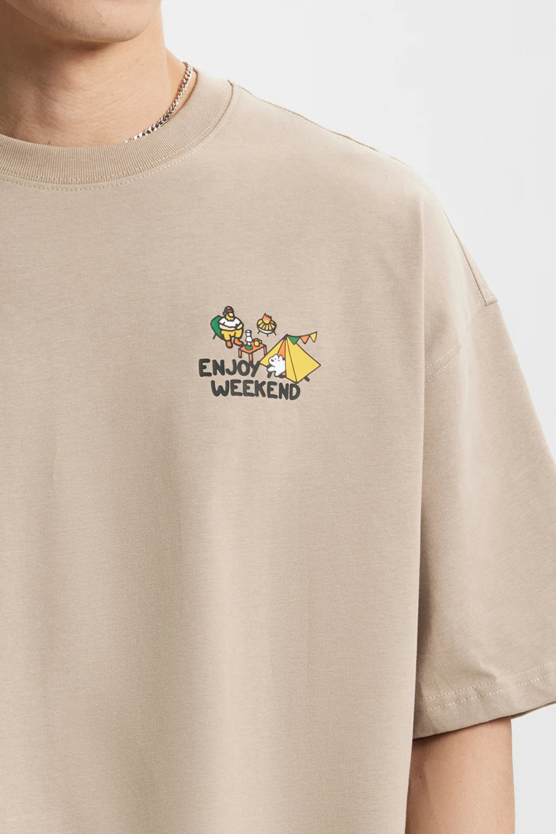 T-Shirt mit Berg-Print und Unifarbe