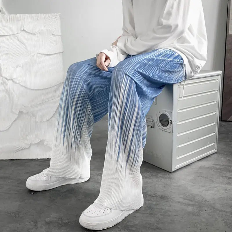 Silk Pleated Wide Leg Abstract Pants