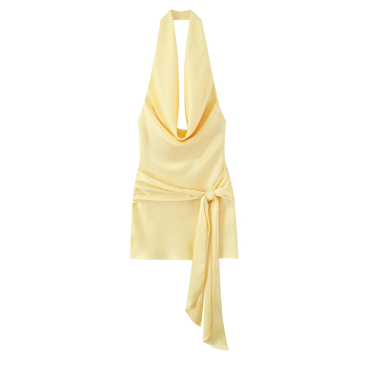Backless Yellow Satin Mini Dress